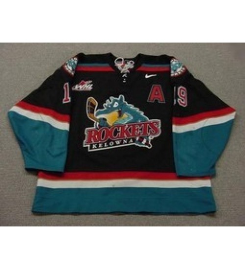 Custom WHL Kelowna Rockets 01 02 Chuck Kobasew Road Hockey Jersey Black